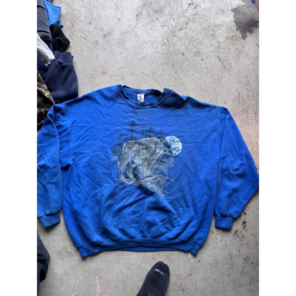 Vintage Jerzees Nublend Wolf Moon Graphic Sweatshirt Royal Blue 3XL